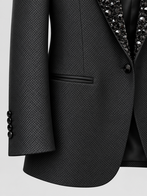 Don Morphy Black Embellished Peak Lapel Tuxedo Jacket