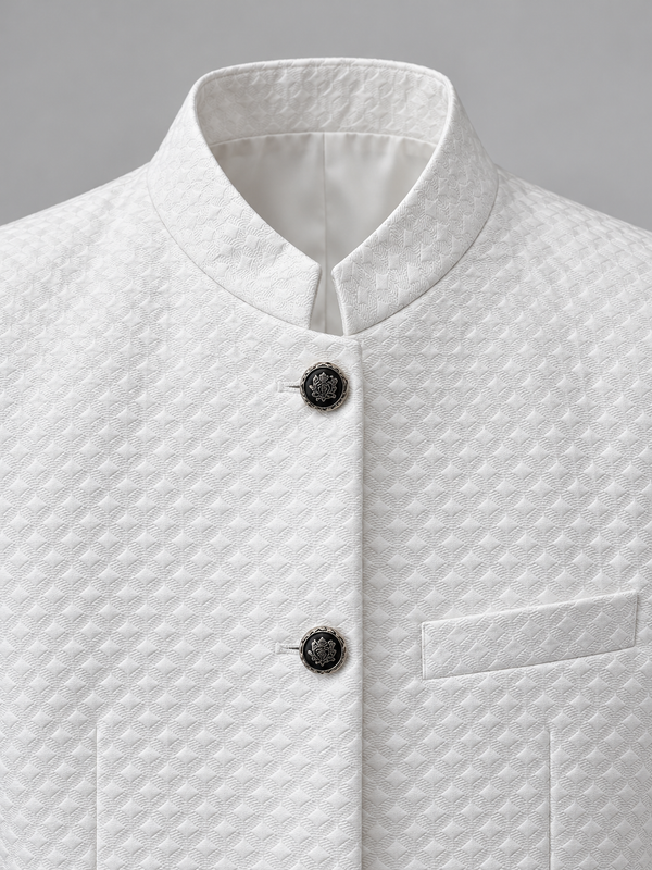 Don Morphy White Textured Mandarin Collar Jacket and Pants
