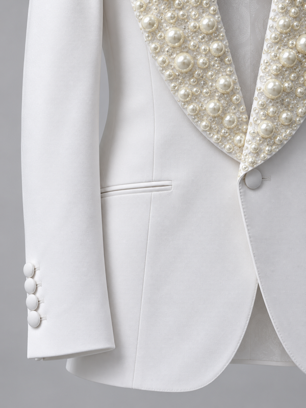 Don Morphy White Pearl Embellished Tuxedo Jacket