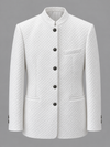 Don Morphy White Textured Mandarin Collar Jacket and Pants
