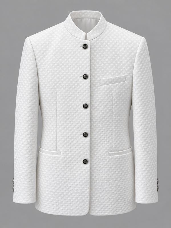 Don Morphy White Textured Mandarin Collar Jacket and Pants