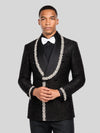 Onyx Silver Crystal-Trim Shawl-Collar Double-Breasted Tuxedo Jacket 05