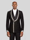 Onyx Silver Crystal-Trim Shawl-Collar Double-Breasted Tuxedo Jacket - cover