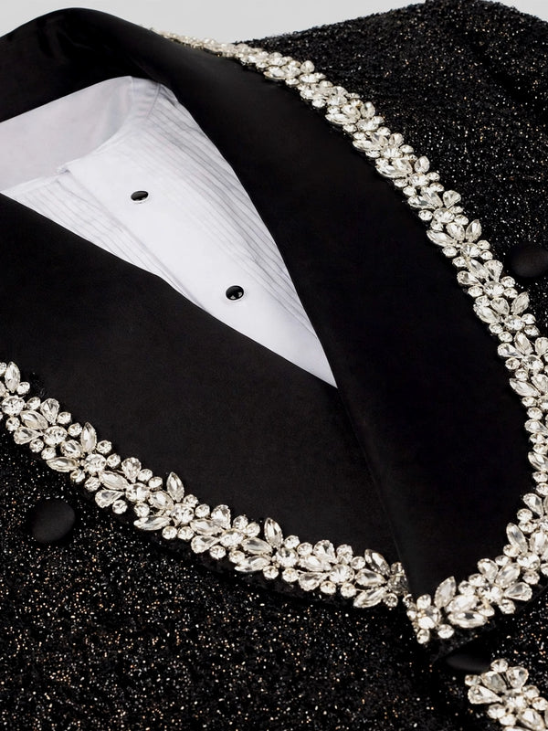 Onyx Silver Crystal-Trim Shawl-Collar Double-Breasted Tuxedo Jacket 08