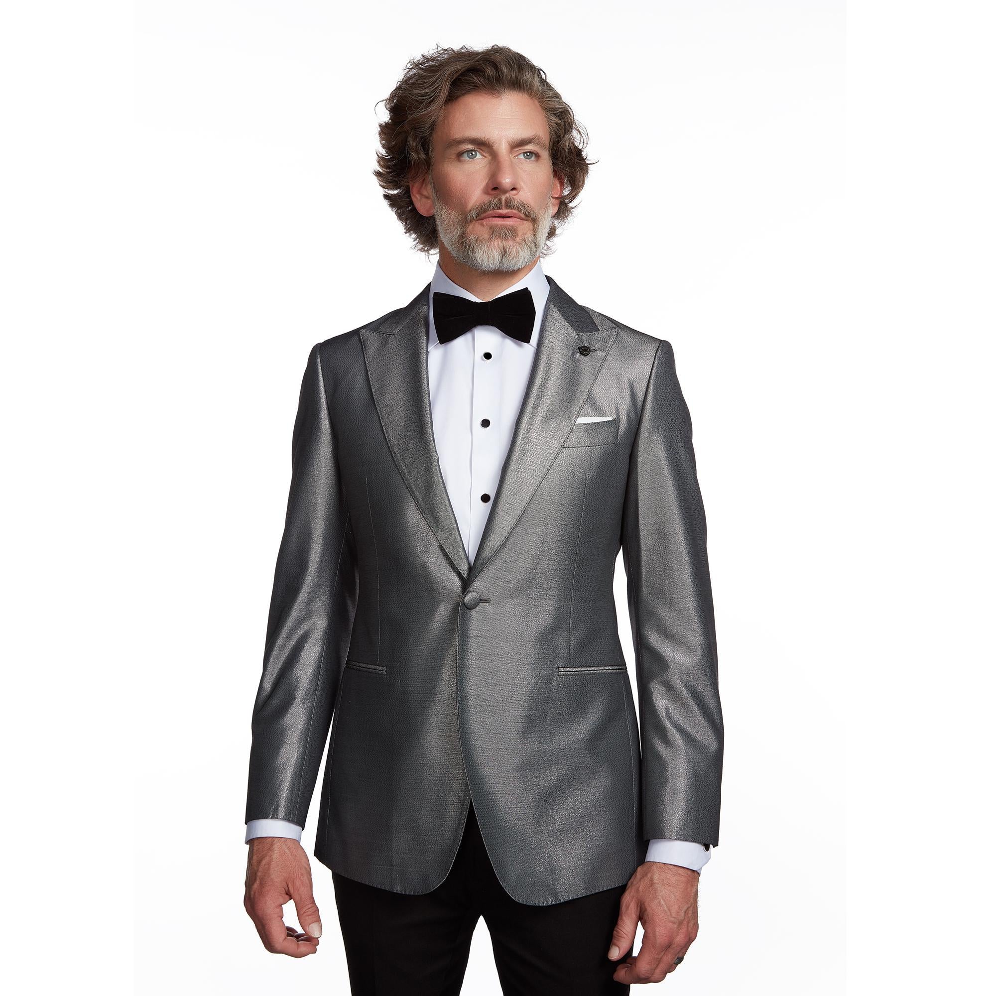 Silver Metallic Jacquard Suit Jacket